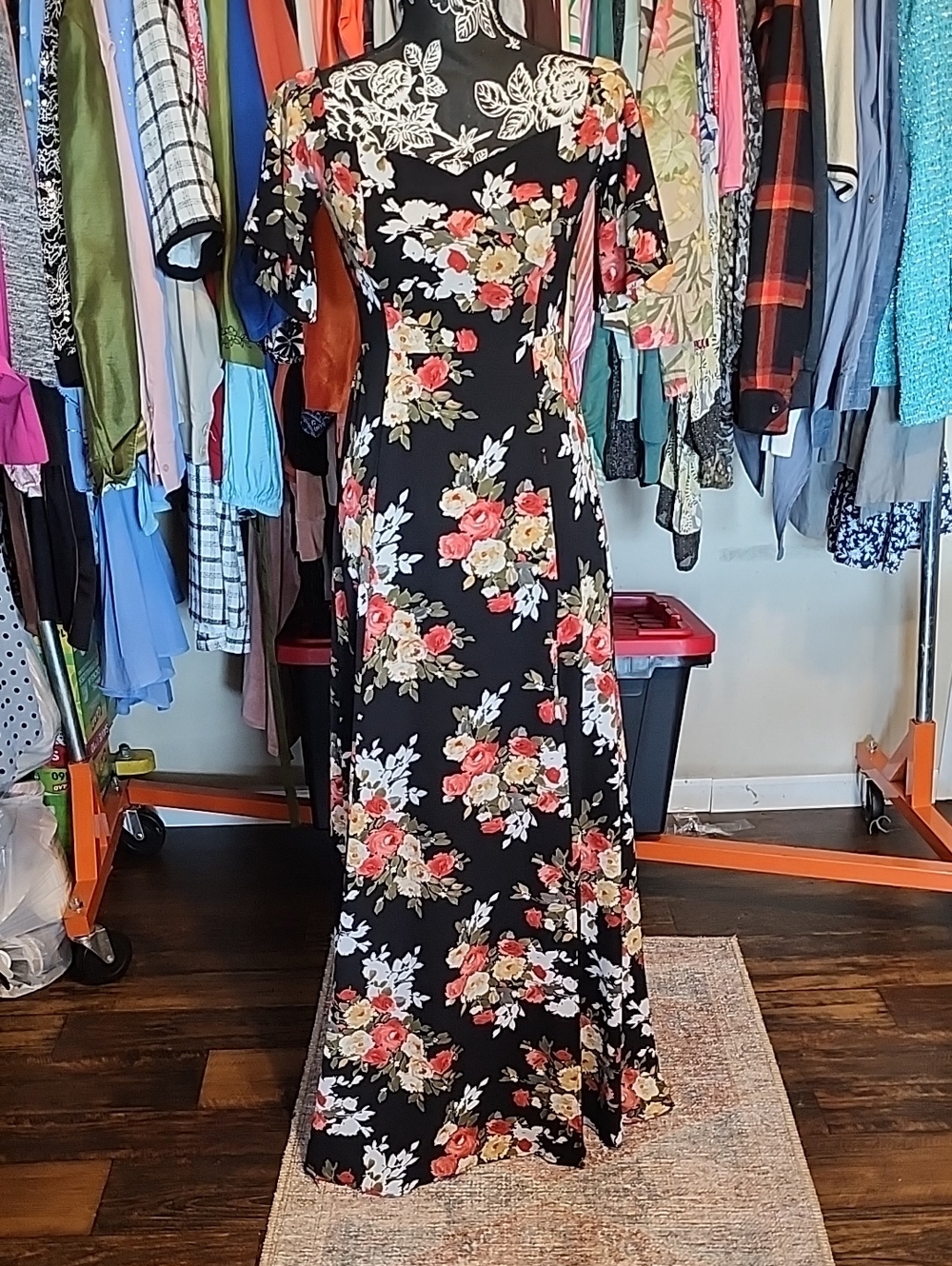 re:named Black Maxi Dress with Pink and Cream Floral Print
